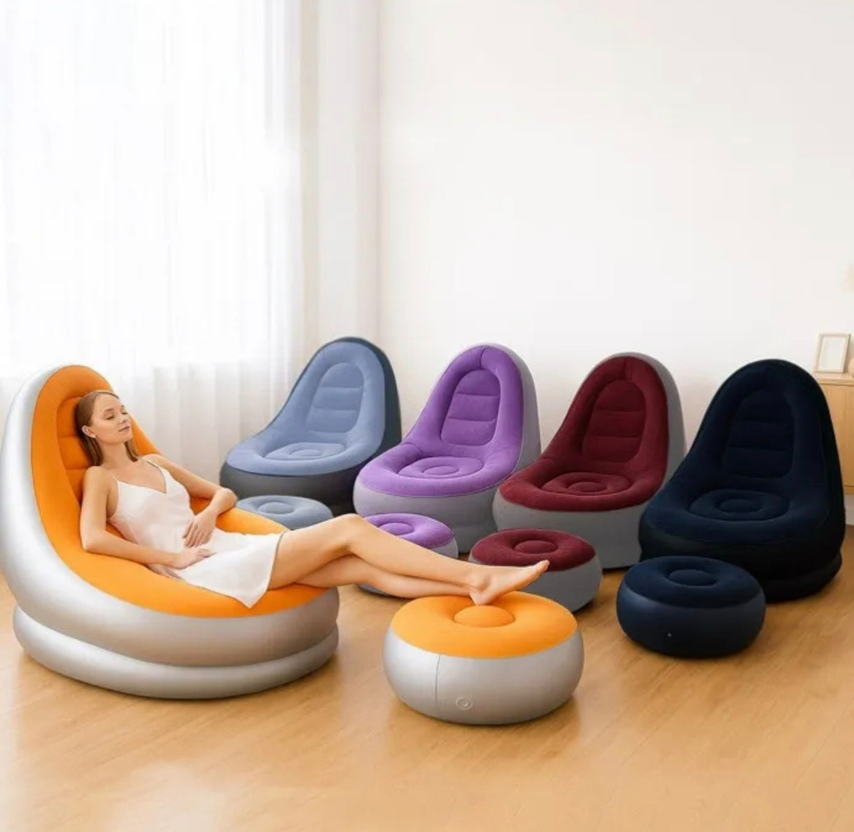 🛋️ Pack Fauteuil + Repose-Pieds Gonflable Lounge — Le Confort Nomade & Design Chic