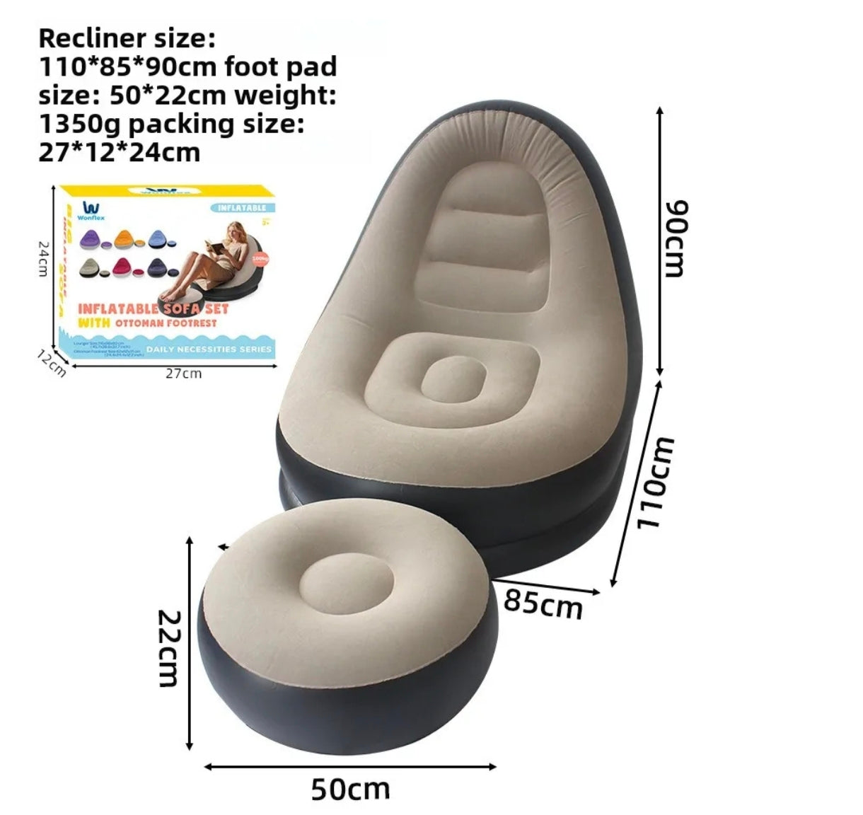 🛋️ Pack Fauteuil + Repose-Pieds Gonflable Lounge — Le Confort Nomade & Design Chic