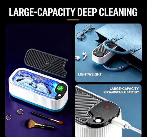 ✨ NETTOYEUR ULTRA-SONS PORTABLE : Nettoyant Multifonction Ultrasonique pour Bijoux, Lunettes, Pinceaux & Objets du Quotidien à 9000