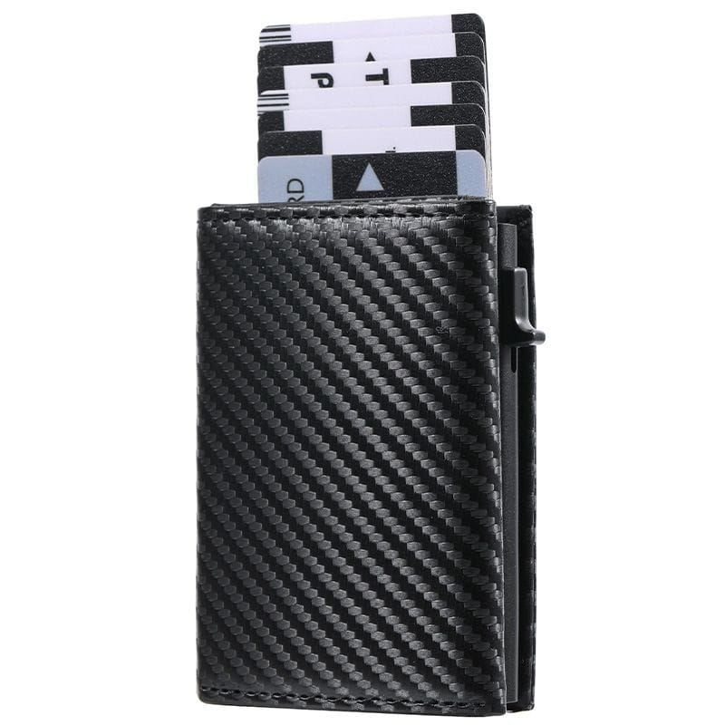 ✨ PORTE-CARTES & PORTEFEUILLE ANTI-RFID (Fibre de Carbone) : Porte-Cartes Automatique Pop-Up avec Poche Monnaie & Protection Anti-Piratage