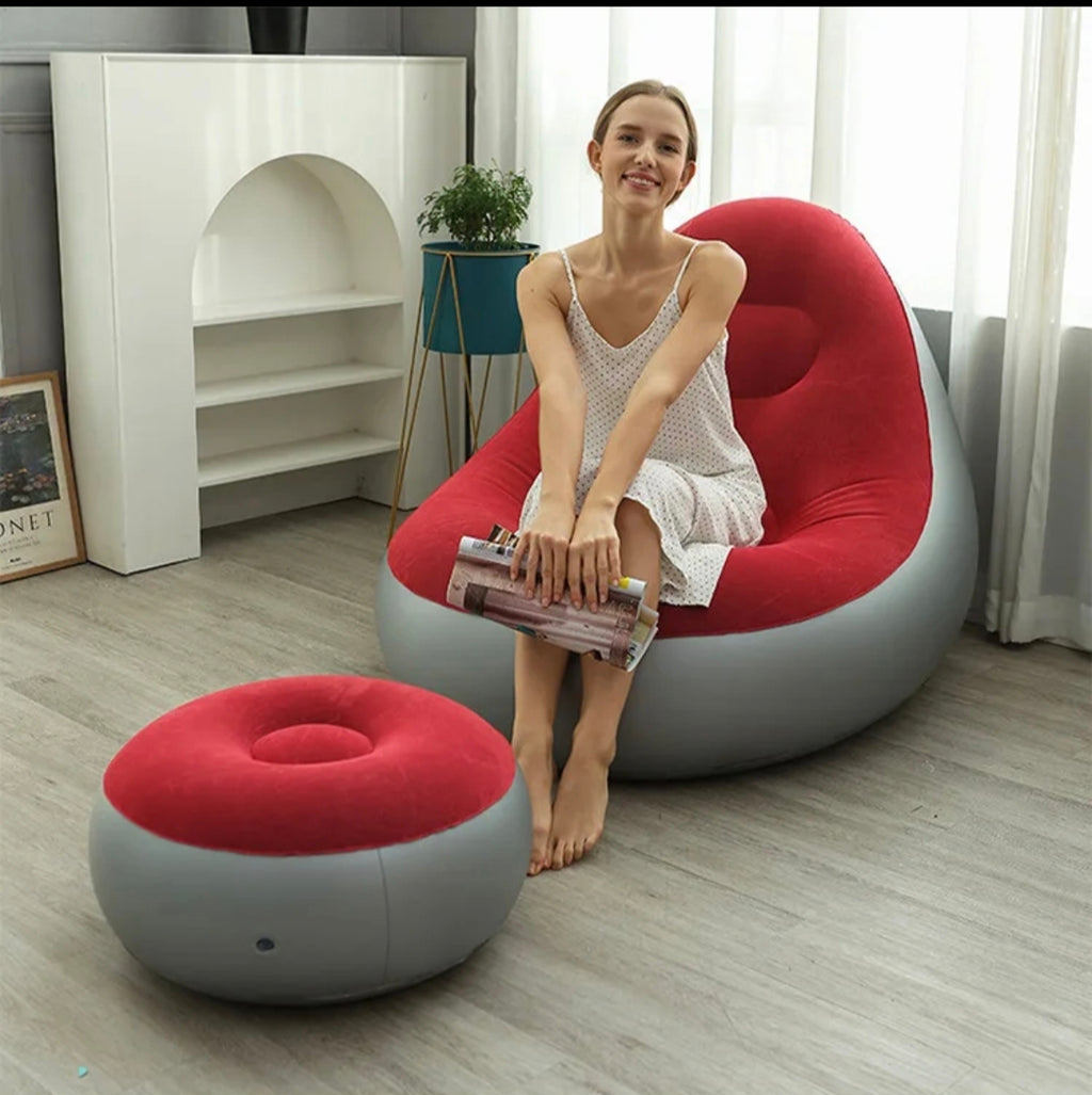 🛋️ Pack Fauteuil + Repose-Pieds Gonflable Lounge — Le Confort Nomade & Design Chic