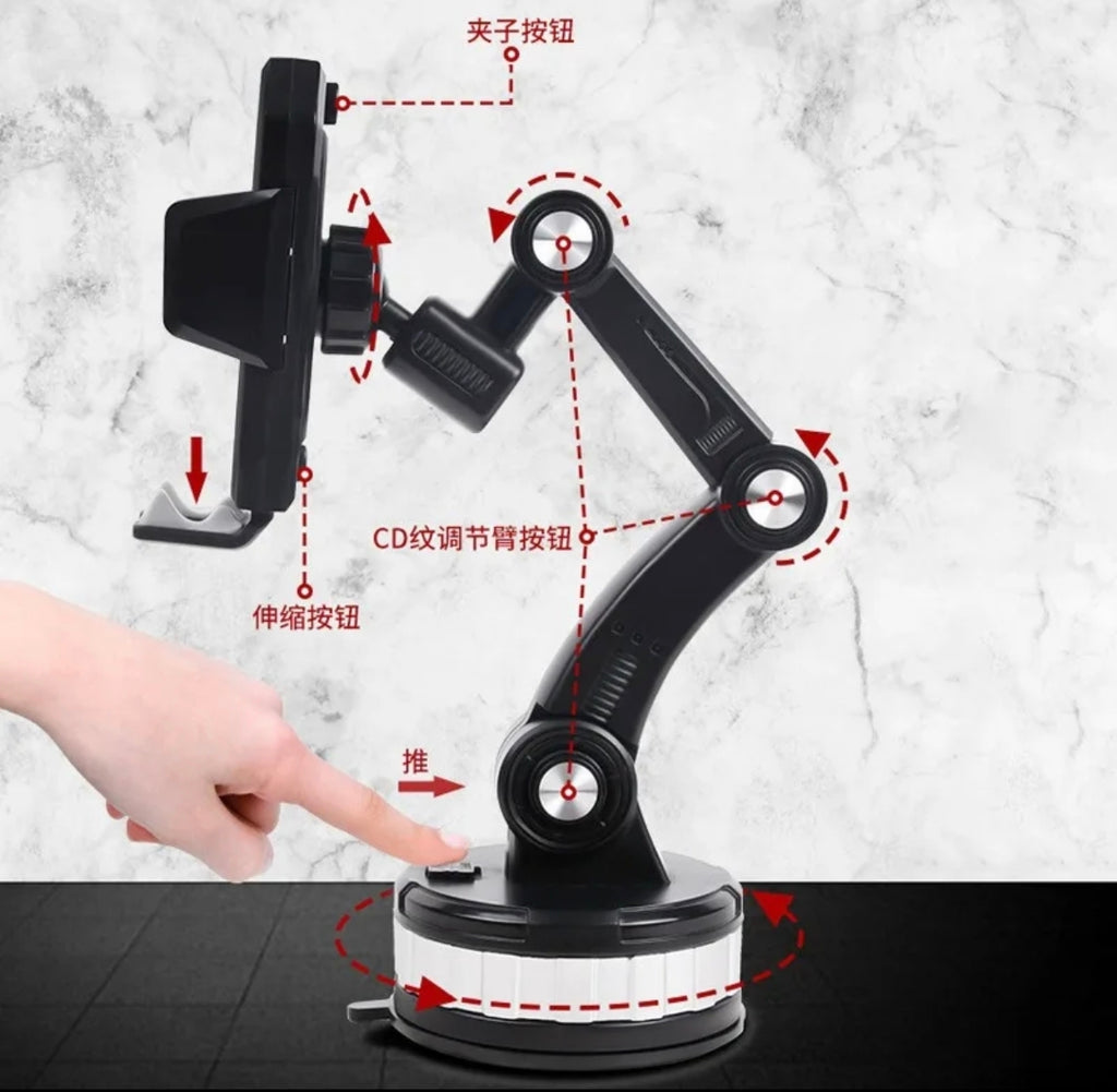 🚗 Support Téléphone Voiture 360° — Ventouse Ultra-Grip & amp; Bras Extensible - 7500f