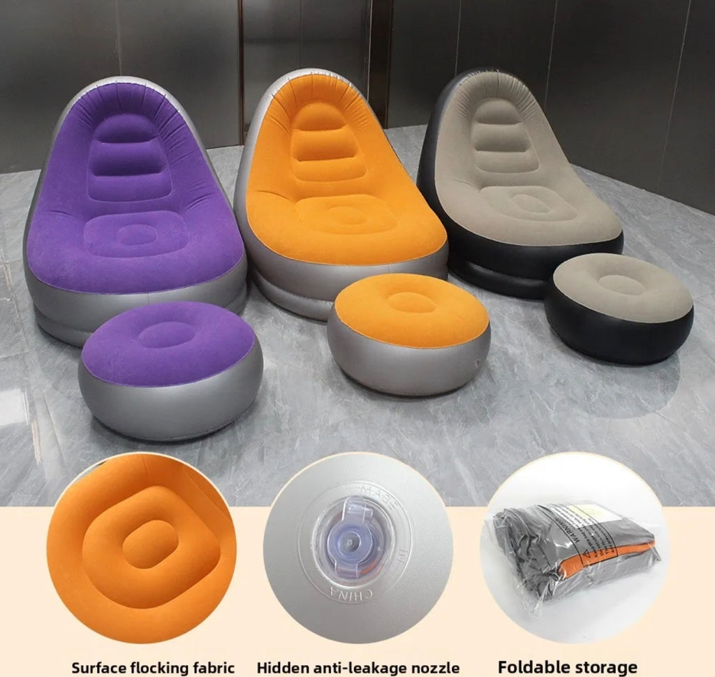 🛋️ Pack Fauteuil + Repose-Pieds Gonflable Lounge — Le Confort Nomade & Design Chic