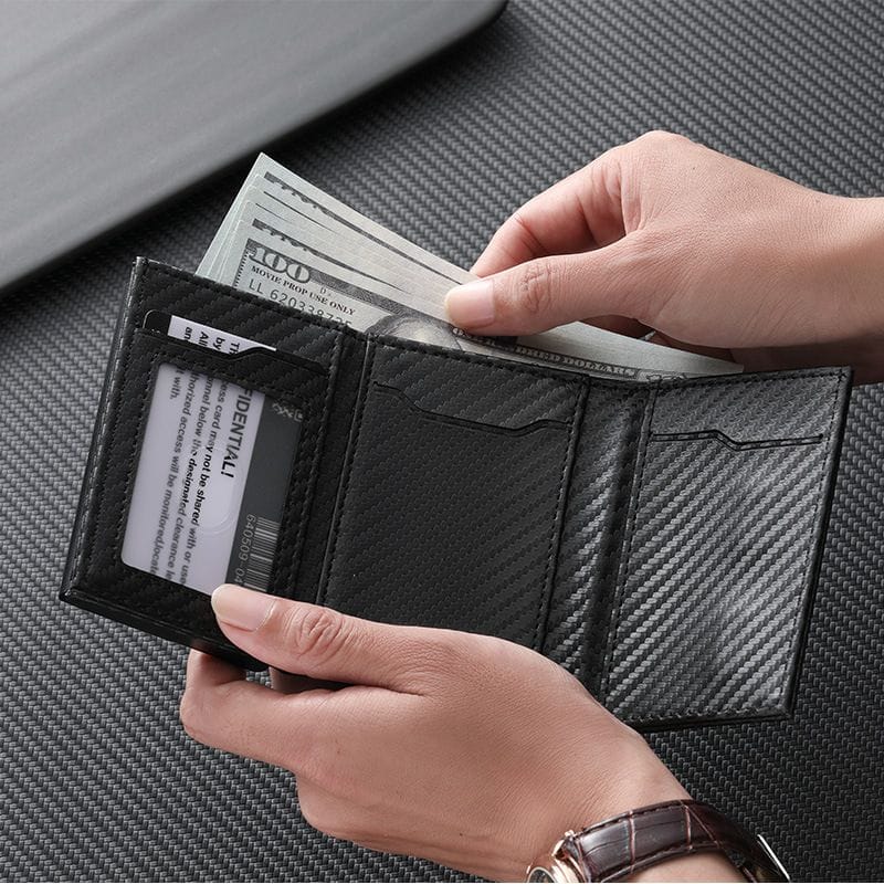 ✨ PORTE-CARTES & PORTEFEUILLE ANTI-RFID (Fibre de Carbone) : Porte-Cartes Automatique Pop-Up avec Poche Monnaie & Protection Anti-Piratage
